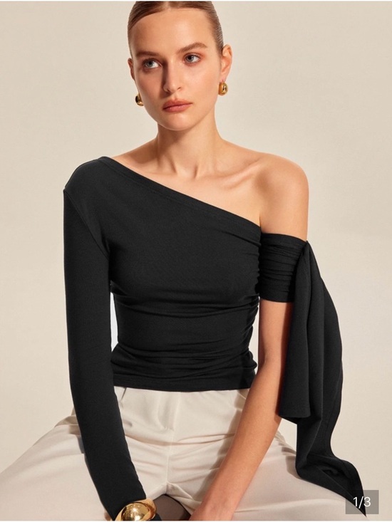 Commense Tops - Commense Asymmetric One-Shoulder Black Top with Draped Sleeve new with tags XS